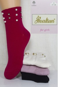 Стрейчевые детские носки с бусами Inaltun средней длины Арт: 5203 / Упаковка 12 пар /