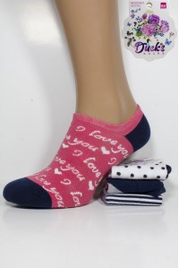 Стрейчевые женские носки DUCKS SOCKS ультракороткие Арт.:8006.60-6 / Горошек+I love you+полоска /