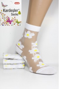 Стрейчевые женские носки на французской микросетке KARDESLER средней длины Арт.: 3028-3 / Ромашки /
