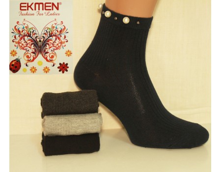 Стрейчевые женские носки в рубчик с камушками EKMEN высокие Арт.: 0989