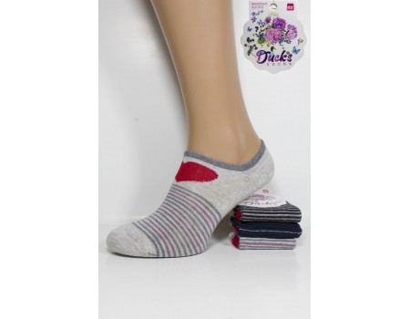 Стрейчевые женские носки DUCKS SOCKS ультракороткие Арт.:8006.60-7 / Полоска с сердцем /