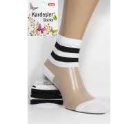 Стрейчевые женские носки на французской микросетке KARDESLER средней длины Арт.: 3028-4 / Полоска /
