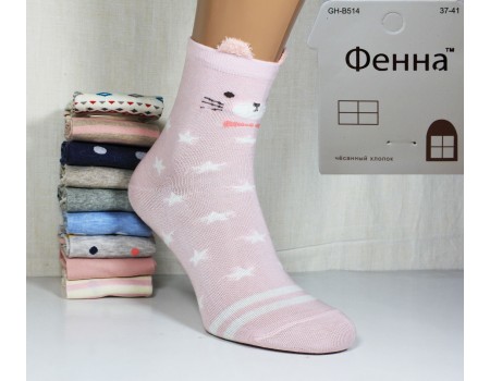 Стрейчевые женские носки с 3D ушками ФЕННА высокие Арт.: GH-B514 / Упаковка 10 пар /