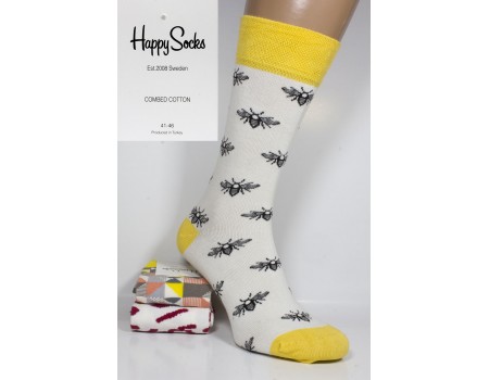 Стрейчевые мужские носки Happy Socks высокие Арт.: 623399-2 / Пчелки /