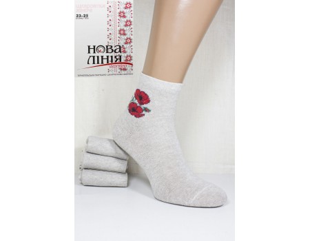 Стрейчевые льняные женские носки Нова Линия средней высоты Арт.: 220/С / Маки / Упаковка 12 пар /