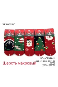 Шерстяные махровые детские новогодние носки КОРОНА высокие Арт.: C3566-2
