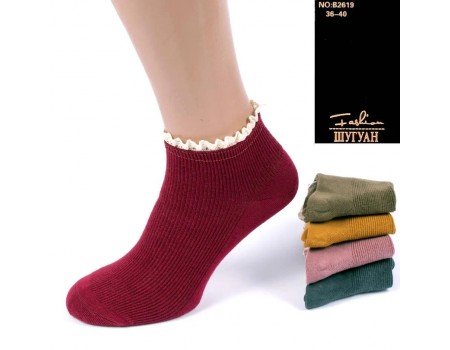 Стрейчевые женские носки в рубчик с рюшами ШУГУАН укороченные Арт.: B2619