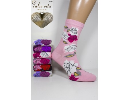 Стрейчевые женские носки Calze Vita высокие Арт.: BC1090 / Розы /