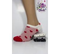 Стрейчевые женские носки DUCKS SOCKS ультракороткие Арт.:8006.60-2 / Полоски с сердечками+горошек /