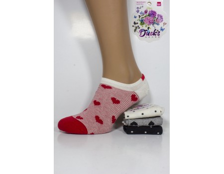 Стрейчевые женские носки DUCKS SOCKS ультракороткие Арт.:8006.60-2 / Полоски с сердечками+горошек /