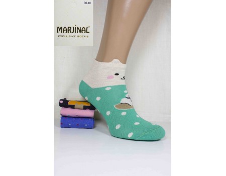 Хлопковые женские носки 3D ушки MARJINAL короткие Арт.: 3756-2 / Упаковка 12 пар /