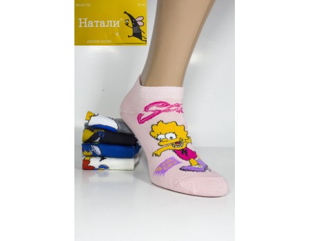 Стрейчевые женские носки Натали короткие Арт.: BY705-1 / Упаковка 10 пар / Симпсоны /
