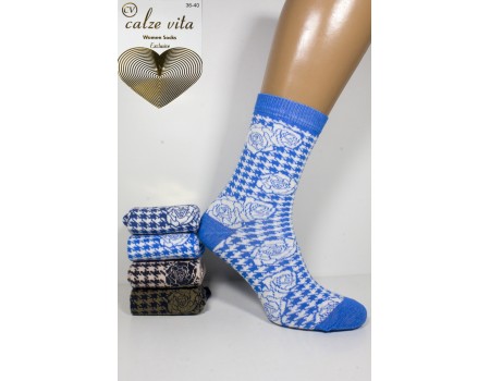 Стрейчевые женские носки Calze Vita высокие Арт.: BC1092 / Розы+Узоры /