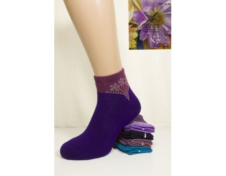 Махровые женские носки со стразами ПОЛЕТ средней длины Арт.: 2038 / Упаковка 12 пар /