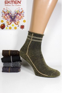 Стрейчевые женские носки без резинки с люрексом EKMEN средней высоты Арт.: 0871