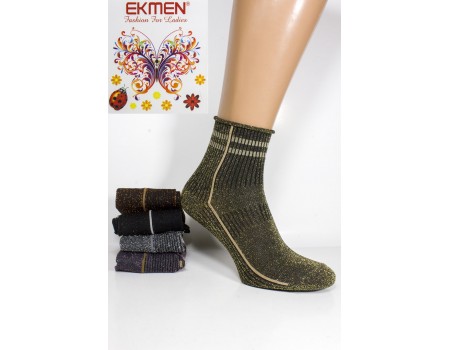Стрейчевые женские носки без резинки с люрексом EKMEN средней высоты Арт.: 0871