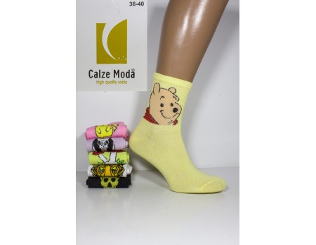 Стрейчевые женские носки для тенниса CALZE MODA высокие Арт.: 9153-1 / Пикачу + Панда + Винни Пух /