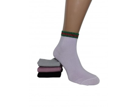 Стрейчевые женские носки INALTUN средней высоты Арт.: 3997-4 / Люрекс полоска GUCCI /