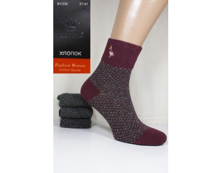 Стрейчевые женские носки с люрексом КОРОНА средней длины Арт.: BY230-2 / Фламинго /