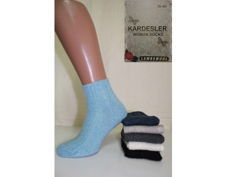 Шерстяные женские носки в рубчик на компрессионной резинке KARDESLER средней высоты Арт.: 0262 / Упаковка 12 пар /