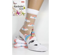 Стрейчевые женские носки на французской микросетке KARDESLER средней длины Арт.: 3028-2 / Единорог /
