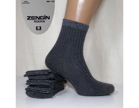 Стрейчевые женские носки в рубчик с люрексовой резинкой ZENGIN Socks высокие Арт.: 3260-60-1 / Упаковка 12 пар /