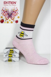 Стрейчевые женские носки с люрексовой вставкой Ekmen высокие Арт.: 2012-1 / Пчелка /