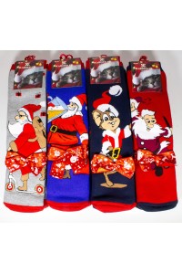 Махровые женские новогодние носки KARDESLER высокие Арт.: 1619-5 / Мышка+Санта /