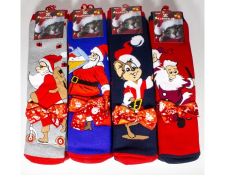 Махровые женские новогодние носки KARDESLER высокие Арт.: 1619-5 / Мышка+Санта /