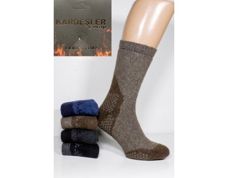 Шерстяные махровые мужские носки KARDESLER / Комбинированные / клетка / высокие Арт.: 9008