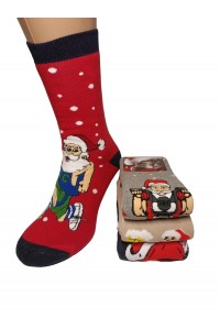 Махровые новогодние женские носки KARDESLER высокие Арт: 1619-4 / Санта на марафоне /