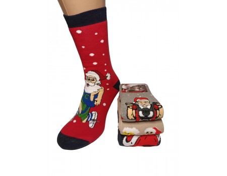 Махровые новогодние женские носки KARDESLER высокие Арт: 1619-4 / Санта на марафоне /