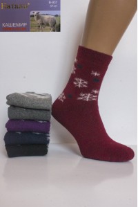 Шерстяные махровые женские носки термо НАТАЛИ высокие Арт.: B-937-1 / Снежинки + Горошек /