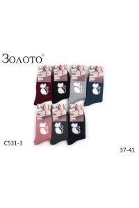 Теплые женские носки шерсть + махра Золото высокие Арт.: C531-3 / Кот /