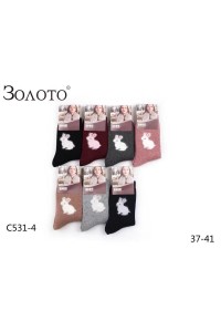 Теплые женские носки шерсть + махра Золото высокие Арт.: C531-4 / Заяц /