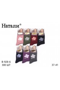 Шерстяные махровые женские носки с узором НАТАЛИ высокие Арт.: B-928-6 / Люрекс цветок /