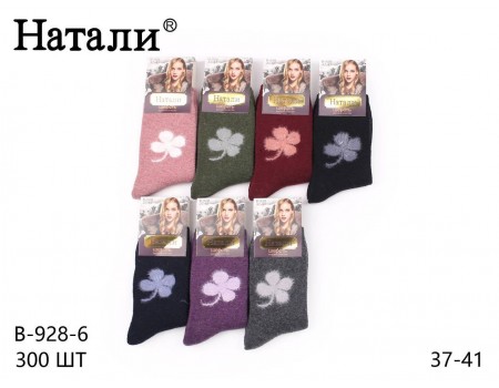 Шерстяные махровые женские носки с узором НАТАЛИ высокие Арт.: B-928-6 / Люрекс цветок /