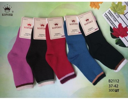 Махровые женские носки термо с меховой резинкой КОРОНА высокие Арт.: B2112