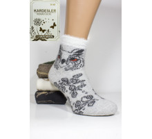 Шерстяные махровые женские носки KARDESLER высокие Арт.: 6809-1 / Олень + Ведмедь + Сова /