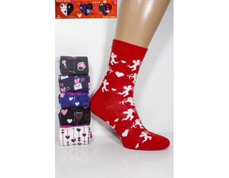 Стрейчевые женские носки для влюбленных KARDESLER высокие Арт.: 2118-1 / Амур на красном /
