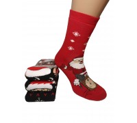 Махровые новогодние женские носки KARDESLER высокие Арт: 1619-1 / Санта на трубе /