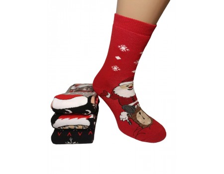 Махровые новогодние женские носки KARDESLER высокие Арт: 1619-1 / Санта на трубе /