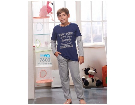 Детская пижама для мальчика из штанов и футболки с длинным рукавом SEVIM Арт: 7802