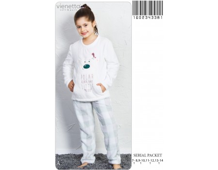 Детская пижама для сна из штанов и футболки с длинным рукавом на велсофт Vienetta Kids Арт: 160234-3381