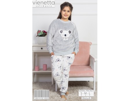 Детская пижама для сна из штанов и футболки с длинным рукавом на велсофт Vienetta Kids Арт: 160445-1000