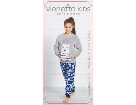 Детская пижама для сна из штанов и футболки с длинным рукавом на велсофт Vienetta Kids Арт: 806117-4031